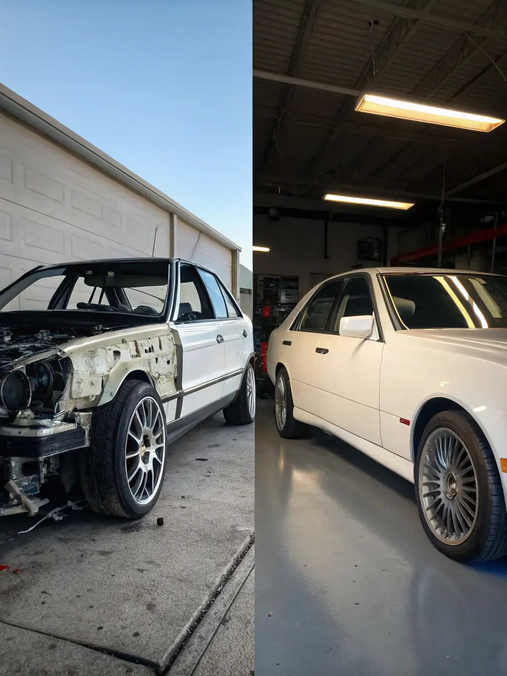 A side-by-side comparison image showing a damaged car part before repair and the same part after professional mobile repair, highlighting the quality of work.